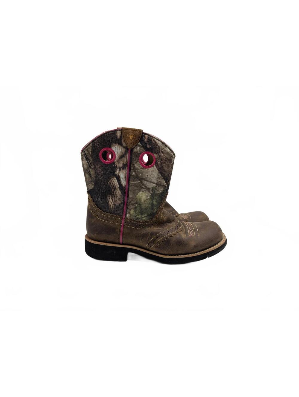 Ariat Fatbaby Pink Brown Camo Western Leather Boots Size 4